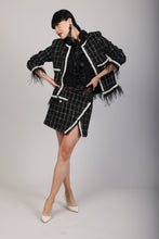 Embroidered Iridescent Black Tweed Feathered Jacket