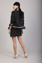 Embroidered Iridescent Black Tweed Feathered Jacket