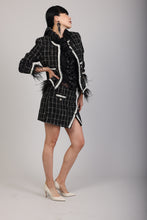 Embroidered Iridescent Black Tweed Feathered Jacket