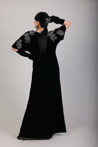 Mystique black velvet dress and gloves