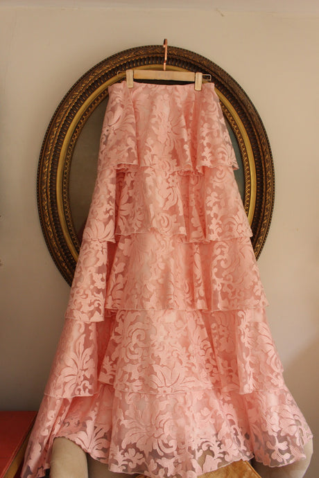 Pink long lace skirt